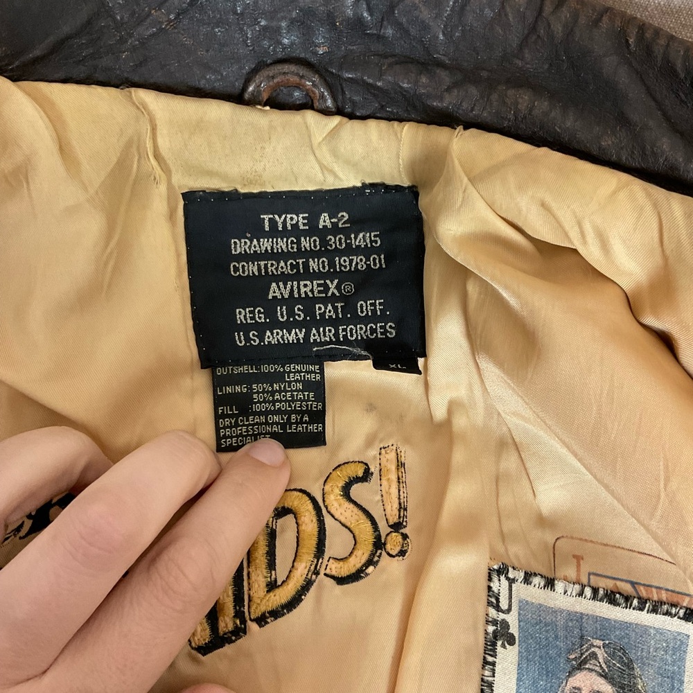 Vintage Avirex Jack Of All Raids Sack Time Nose Art A2 XL Leather Bomber Jacket - Picture 11 of 16